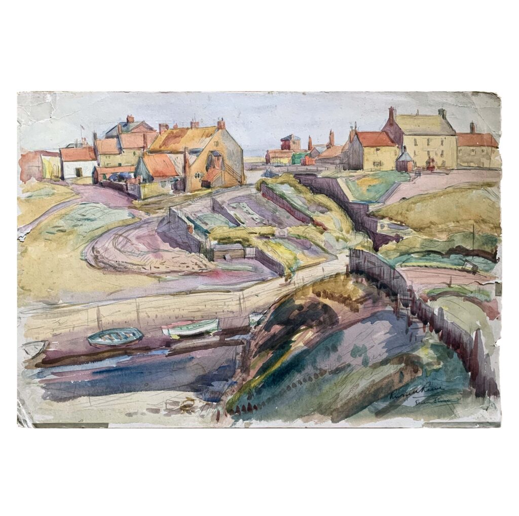 An original landscape watercolour by Russell Reeves 'Seaton Sluice, Northumberland'