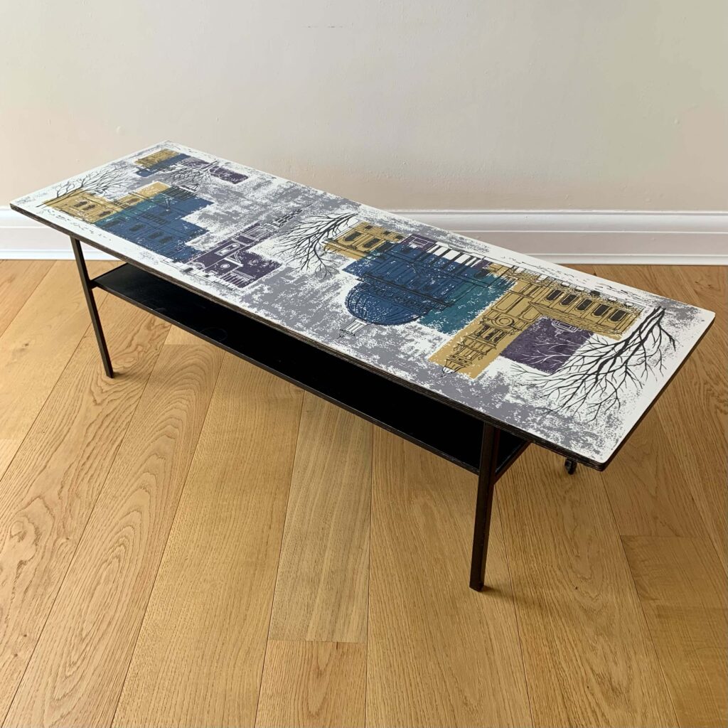 A vintage 'John Piper - London' vintage coffee table